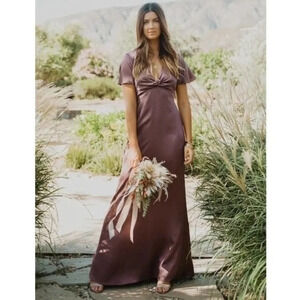 Show Me Your Mumu Rome Twist Gown Dusty Plum Luxe Satin